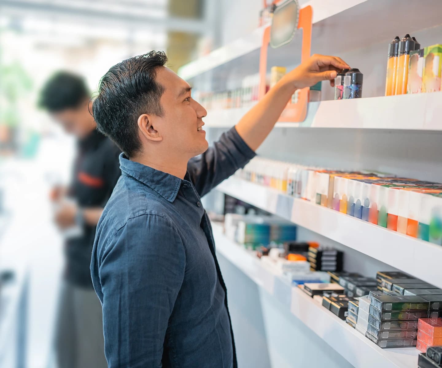 A shopper browsing stationery in a store
